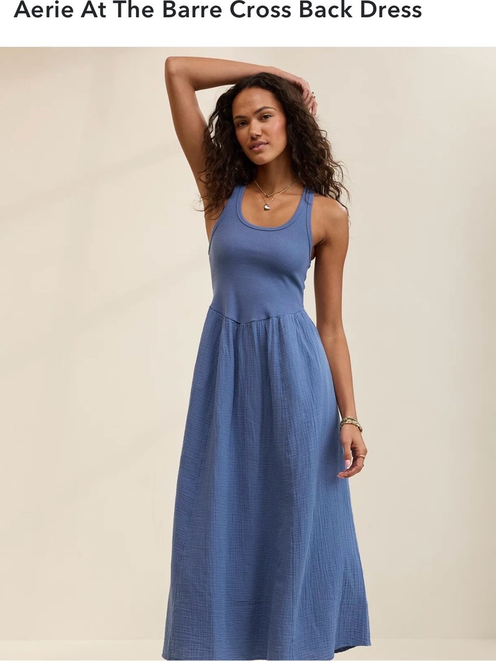 aerie Blue Scoop-Neck Maxi Dress with Textured Skirt - Picture 2 of 8